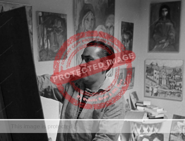 Carlos Lopez-Ruiz in his Ajijic studio, ca 1962