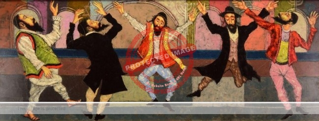 Bert Pumphrey. Undated. Hasidic Rabbis Dancing. (oil on board)