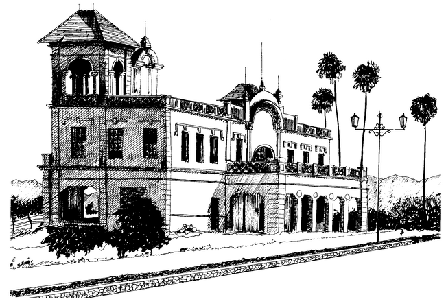 Mark Eager. 1993. Chapala's former railway station. (Illustration in Western Mexico: a traveler's treasury)