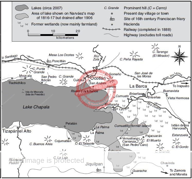 Eastern end of Lake Chapala. (For complete map, see "Lake Chapala Through the Ages") 