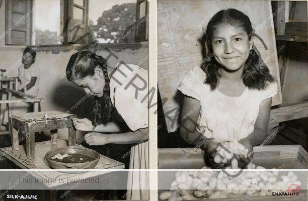 Photographer unknown. Original caption in Press-Telegram was "Silk worm coccons are sorted by skilled girls in the Ajijic shop of Neill James. The silk is women into beautiful blouses; sale aids local economy." (image from the original negatives, which are in the author's custody)